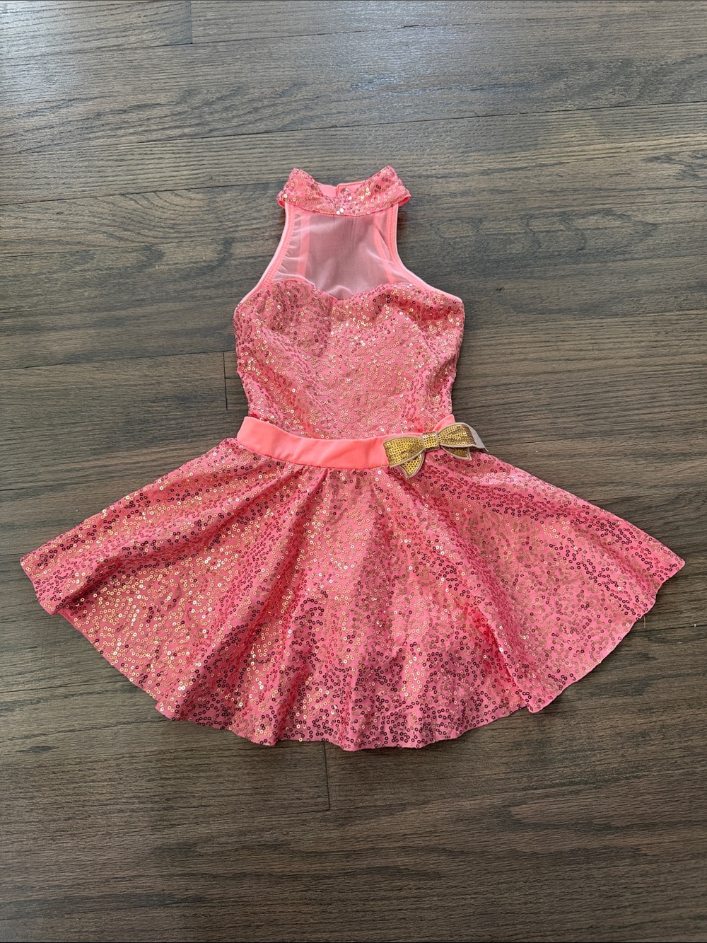 Revolution Coral Sequin Dance Dress with Gold Bow